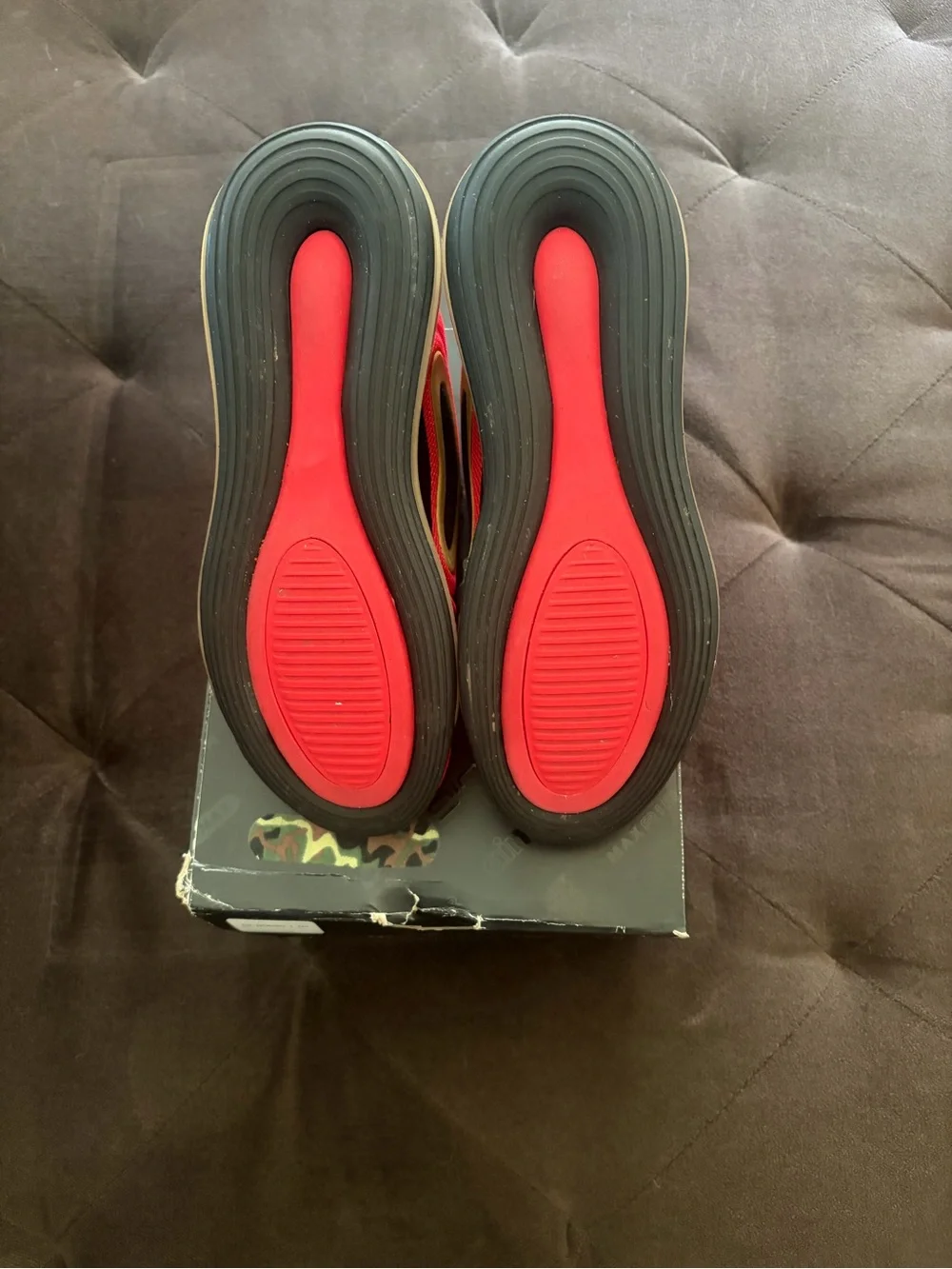 Nike Air Max 720 Red and Black Sneakers with Gold Accents